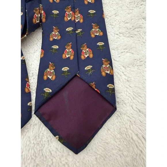 Gino Pompeii Teddy Bear‎ Print Novelty Tie Men's Necktie Navy Blue Vintage - Picture 3 of 4